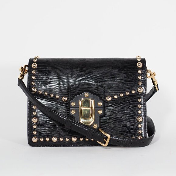 Dolce & Gabbana Black Medium Lucia Shoulder Bag Gold Studded Leather - Picture 9 of 16